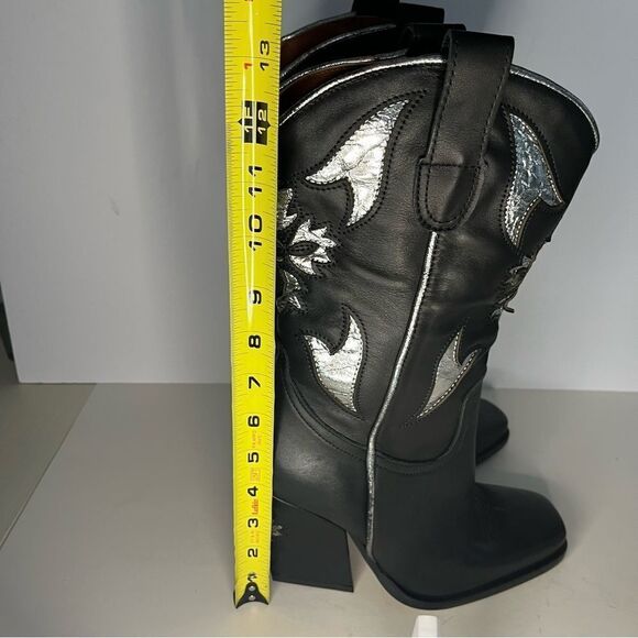 Free People Sparks Fly Cowboy Boots Black and Silver Pull‎ On Leather 6.5 NIB - Picture 13 of 16